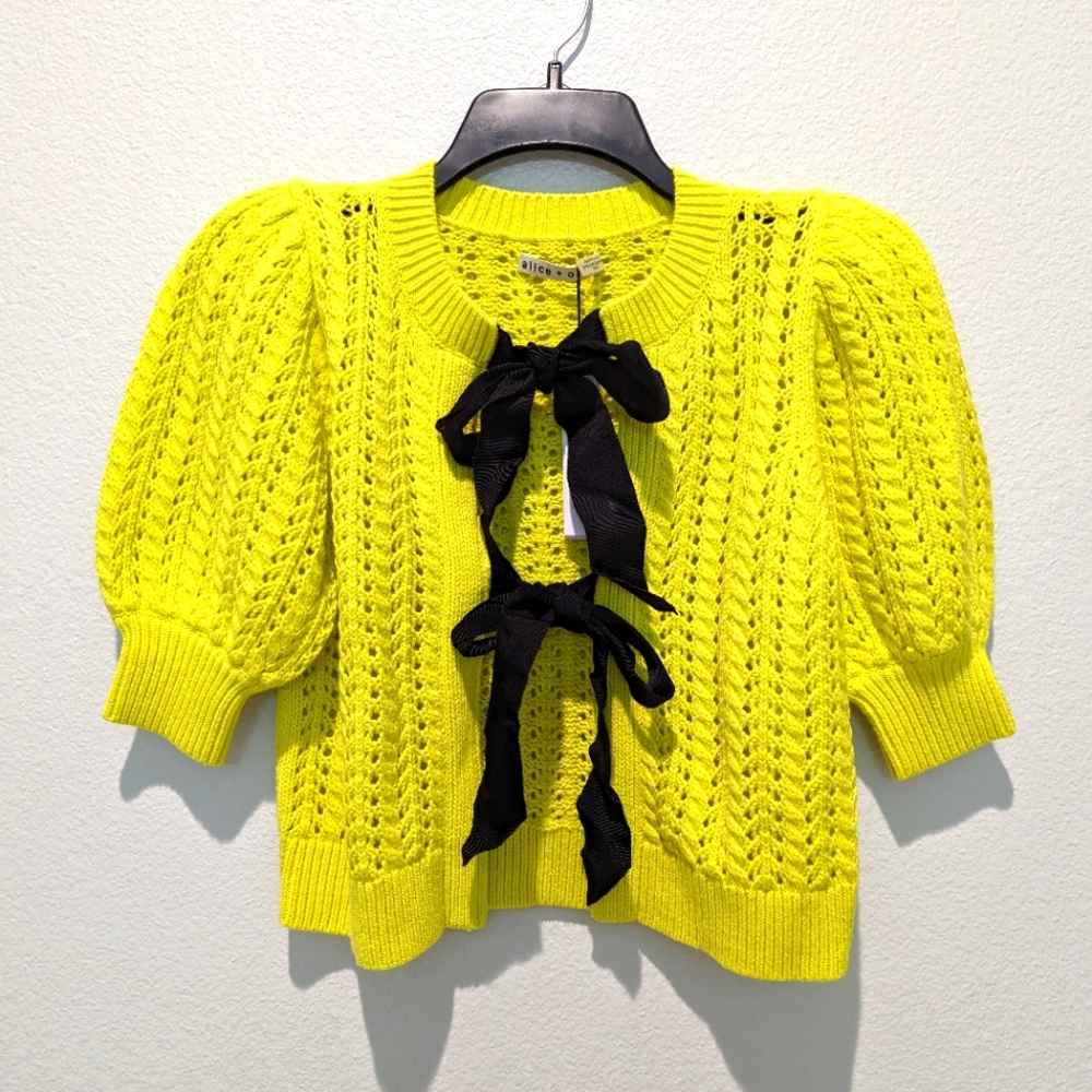 Alice + Olivia Kitty Puff-Sleeve Cardigan